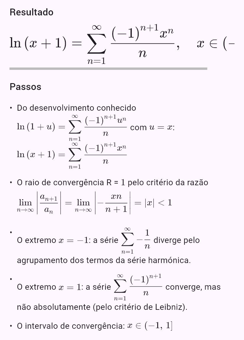 taylor(ln(1 + x), 0, oo)