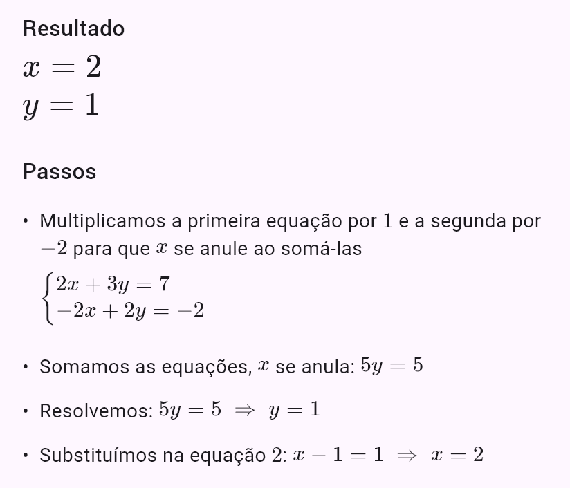 2x + 3y = 7
x - y = 1